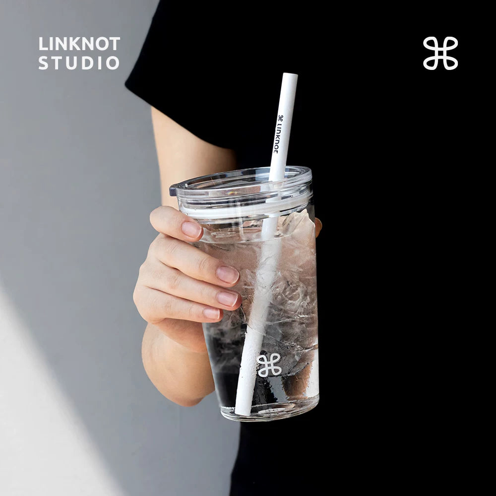 Knotted glass straw cup, high temperature resistant coffee cup with lid, high borosilicate high-looking transparent drinking cup for girls
