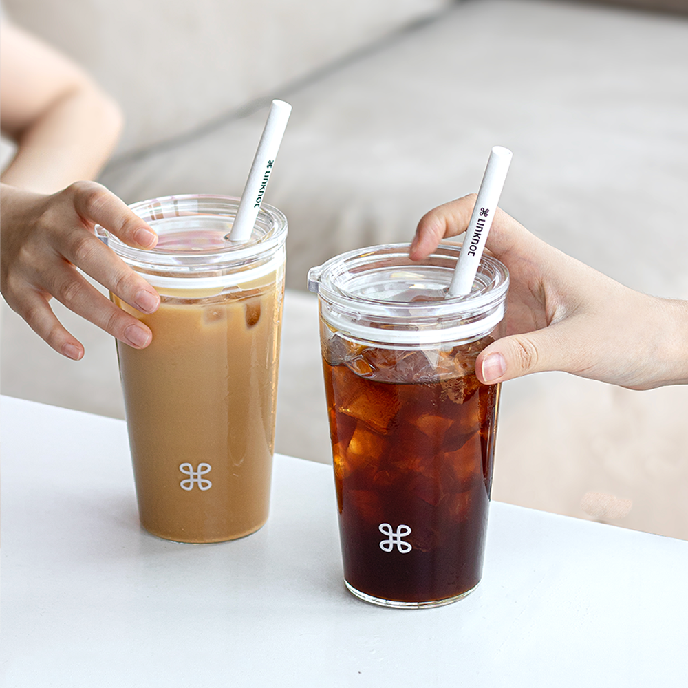 Knotted glass straw cup, high temperature resistant coffee cup with lid, high borosilicate high-looking transparent drinking cup for girls